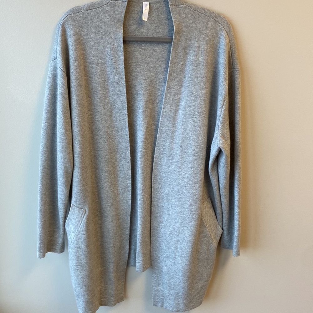 GAP body cardigan sweater large long Merino wool gray